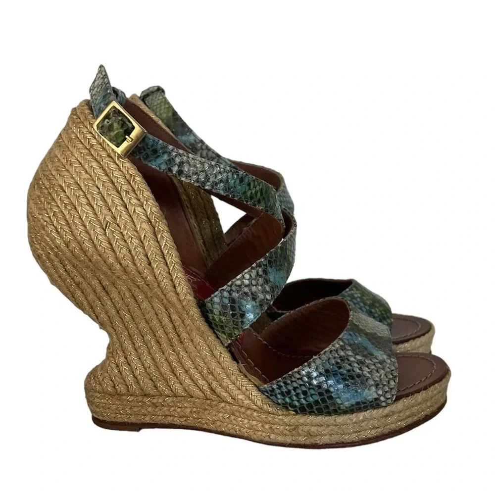 Paloma‎ Barcelo Snakeskin 4” Funky Shape Espadrille Wedge Strap Sandals size 10